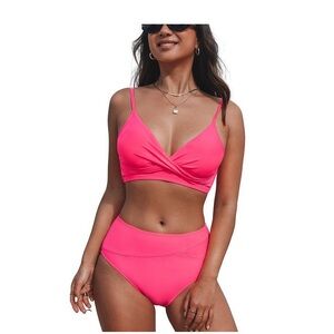 Cupshe Pink Twist High-Waisted Women's Swimwear Set